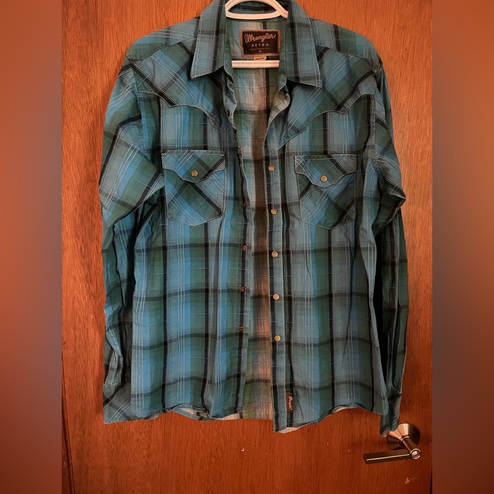 Wrangler Men’s Snap Button Shirt- Blue